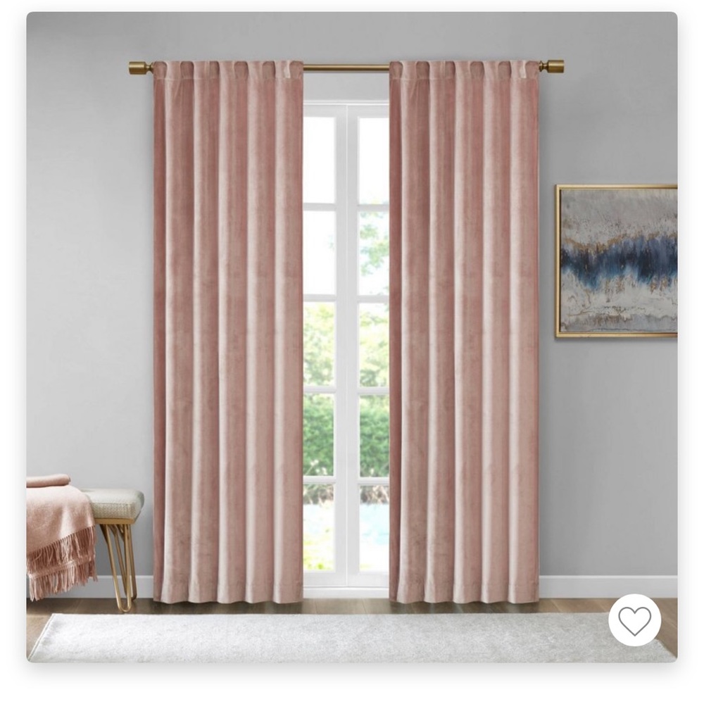 Blush pink velvet room darkening curtain panels (2) 95” long x 37” wide